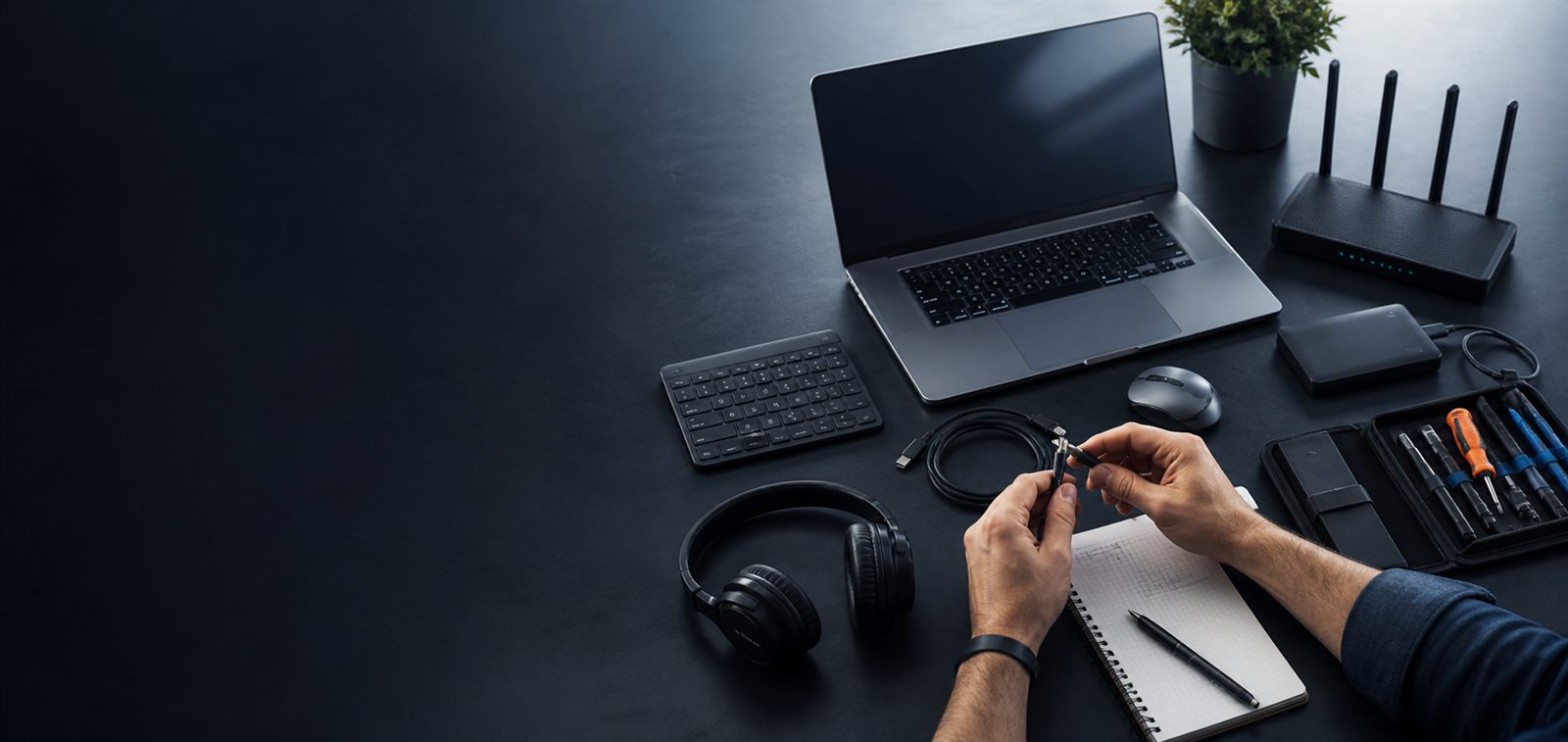 Établi de diagnostic pour ordinateur, connexion, stockage et périphériques