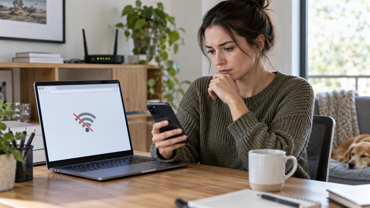 Utilisatrice confrontée à une page inaccessible sur son ordinateur portable