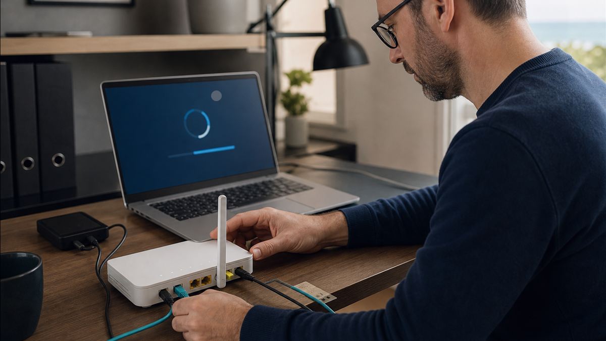 Technicien accompagnant un utilisateur devant les réglages d’un ordinateur Windows