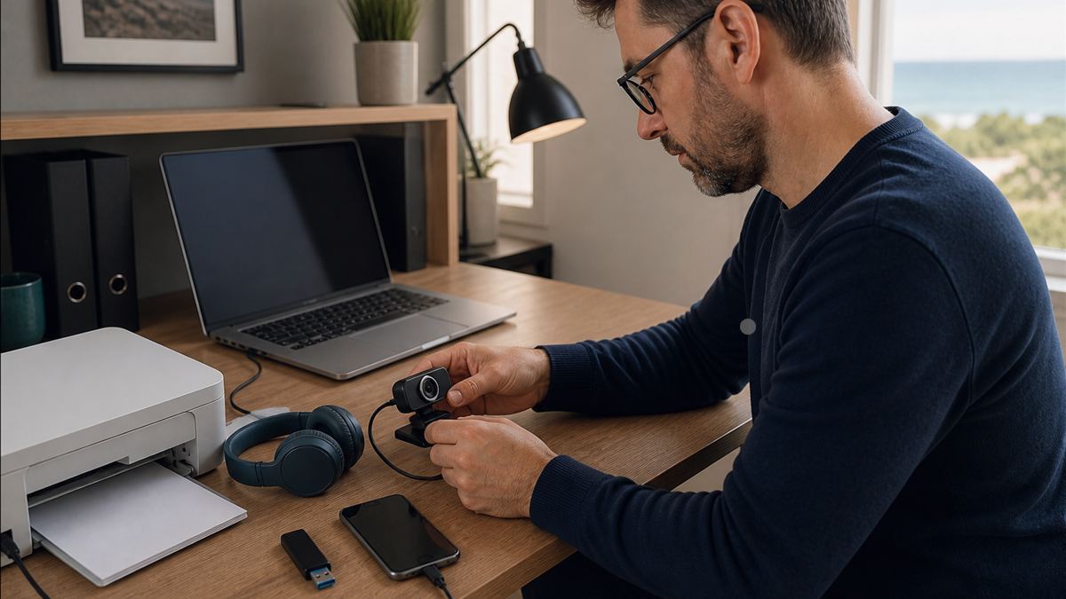 Smartphone et câble de charge contrôlés sur un bureau